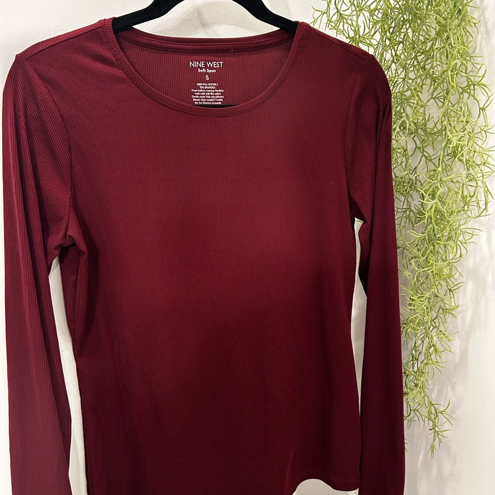 Nine West Deep Red Long Sleeve Tee